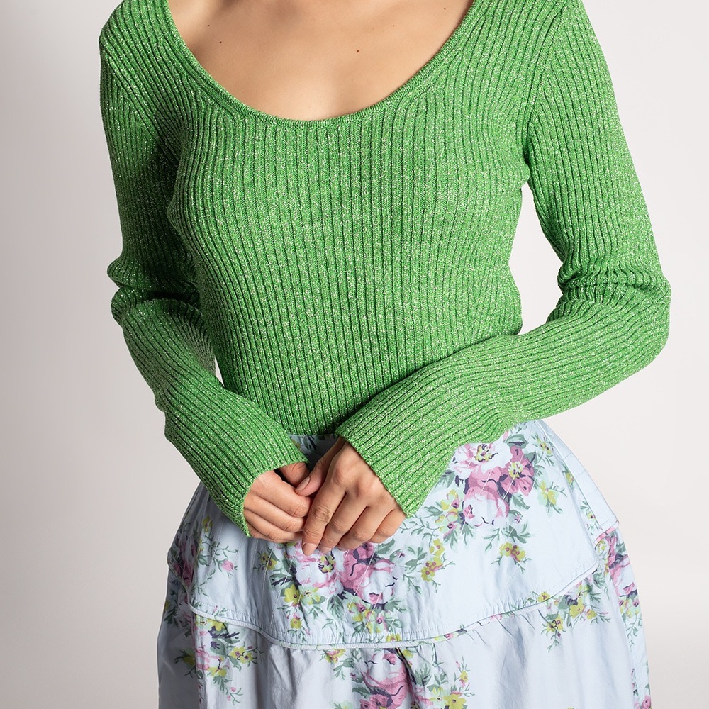 Ganni metallic shimmer Green Ribbed viscose Knit Sweater